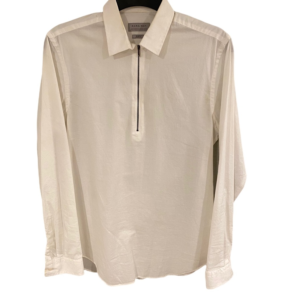 ZARA White Zip-Up. Size S. Slim Fit